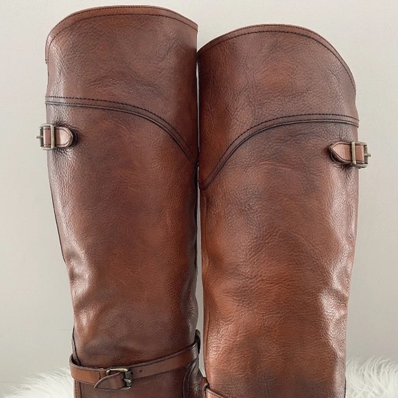 FRYE Dorado Tall Cognac Brown Leather Harness Buckle Riding Knee Boots Shoes 6 - Picture 5 of 16